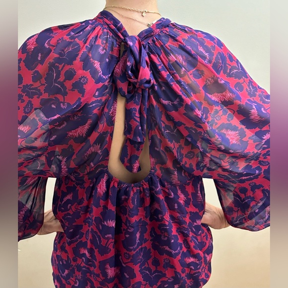 Purple and Pink Floral Keyhole Back Maeve Blouse from Anthropology - Picture 4 of 6